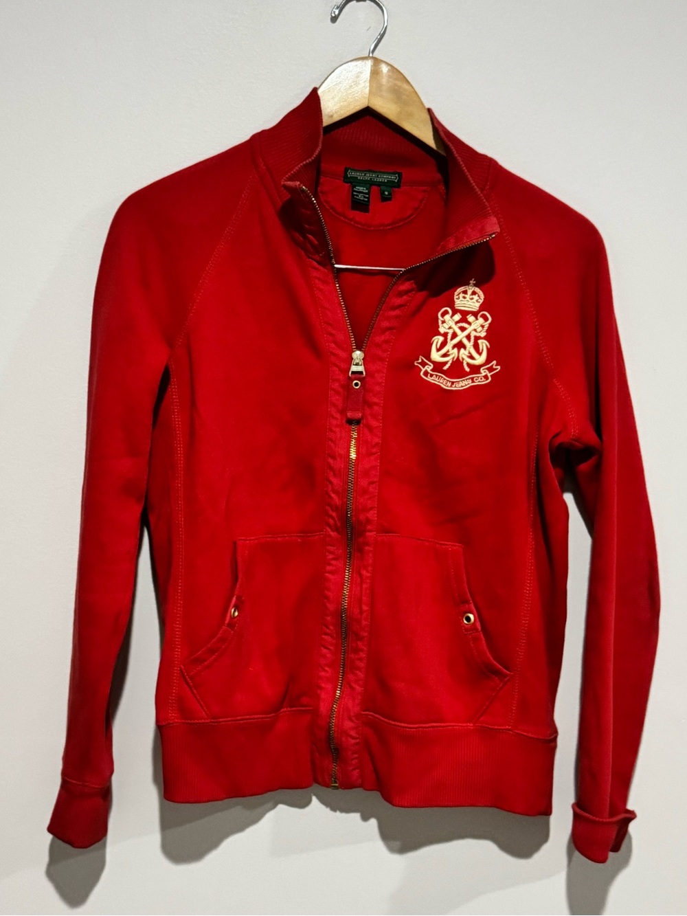 Vintage Lauren Ralph Lauren Full Zip Crest Mock Neck Size Med Preppy Red